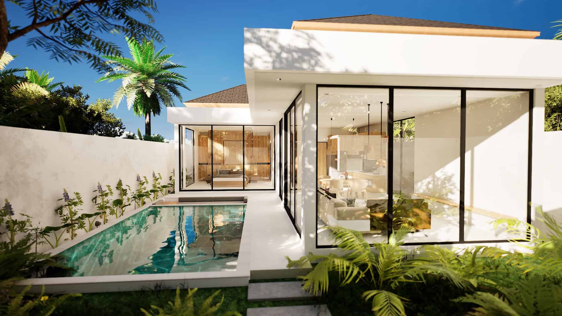 SURROUNDED BY RICE TERRACES MODERN STYLE 1/2 BEDROOM VILLA FOR SALE LEASEHOLD IN UBUD BE-991 